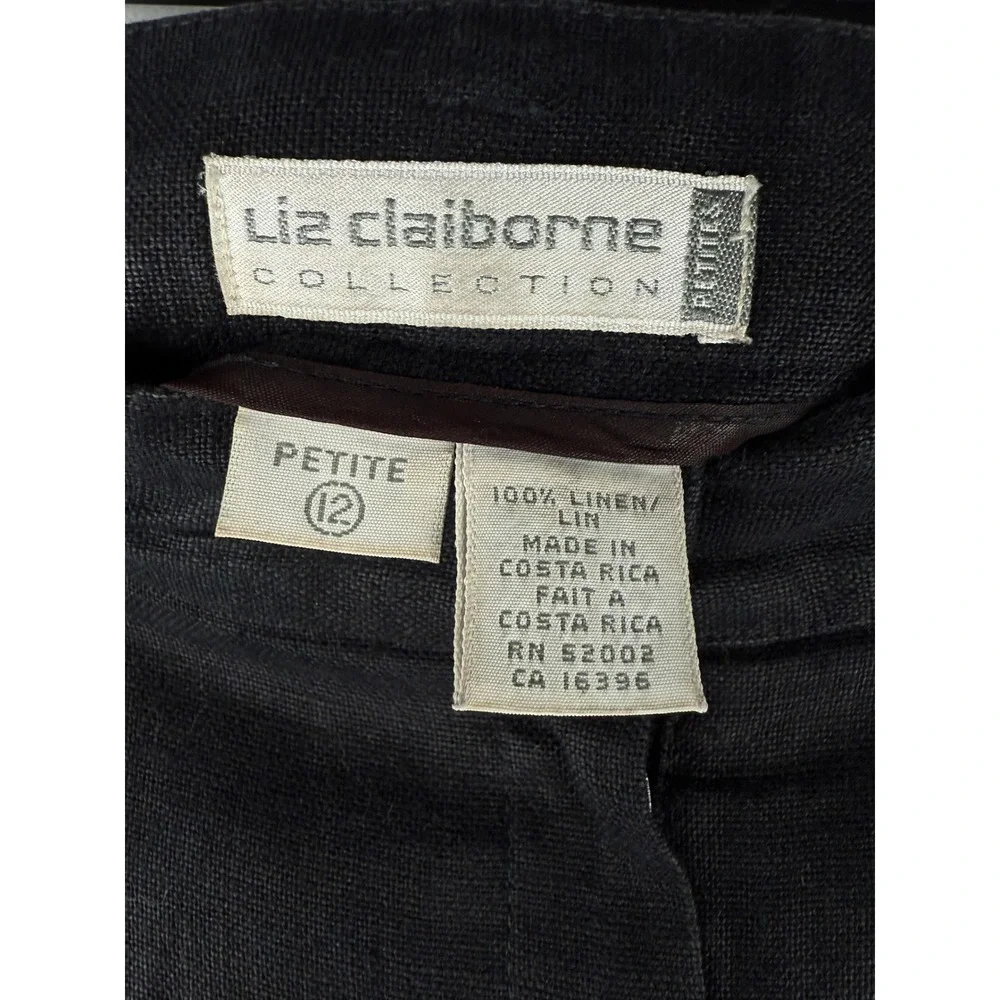 Liz Claiborne‎ Collection Vintage Linen Skirt Petite Black Career Pencil Size 12